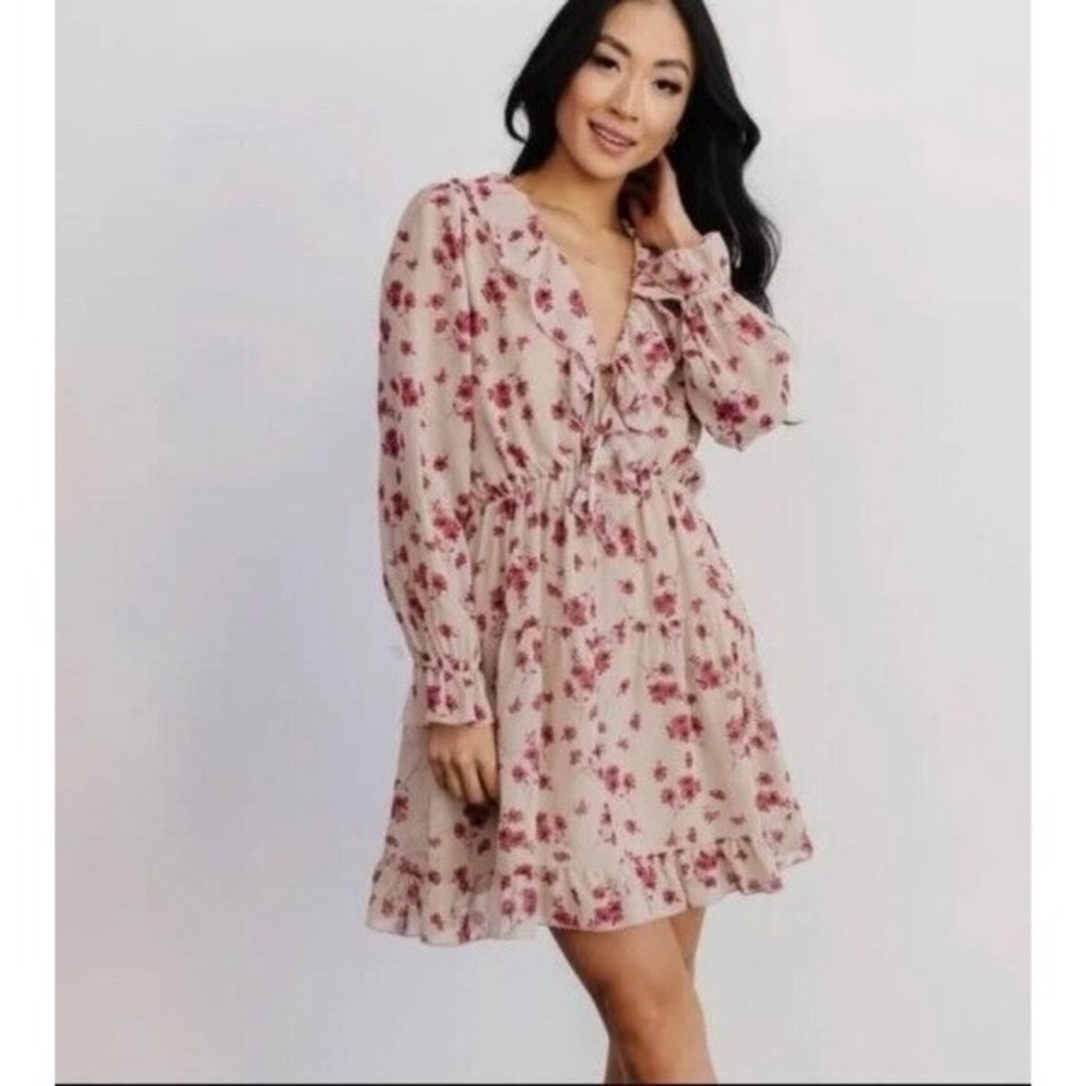 Baltic Born Doris Mini Dress Rose Floral Pink Size S Ruffle Party Wedding